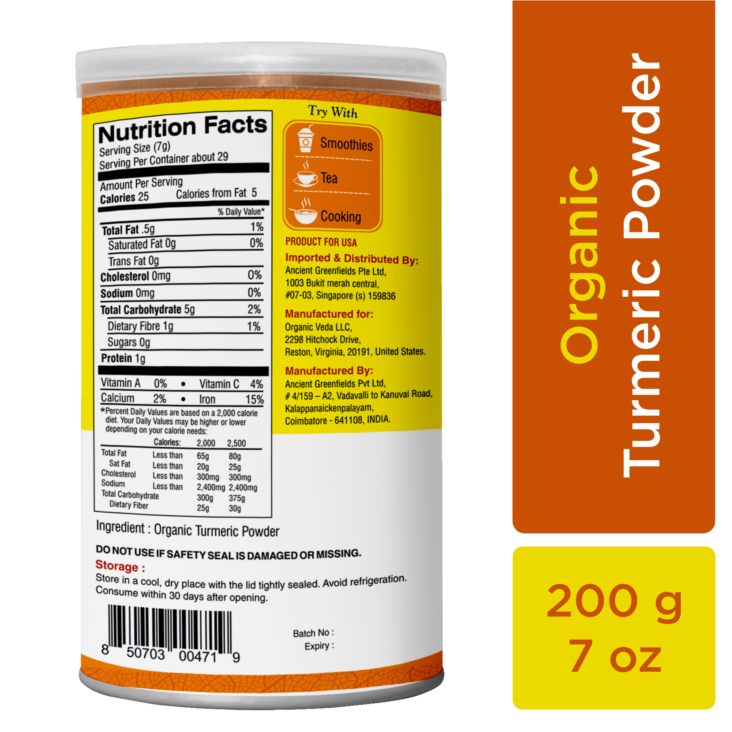 Turmeric Powder, 100 Natural & Organic Turmeric Powder